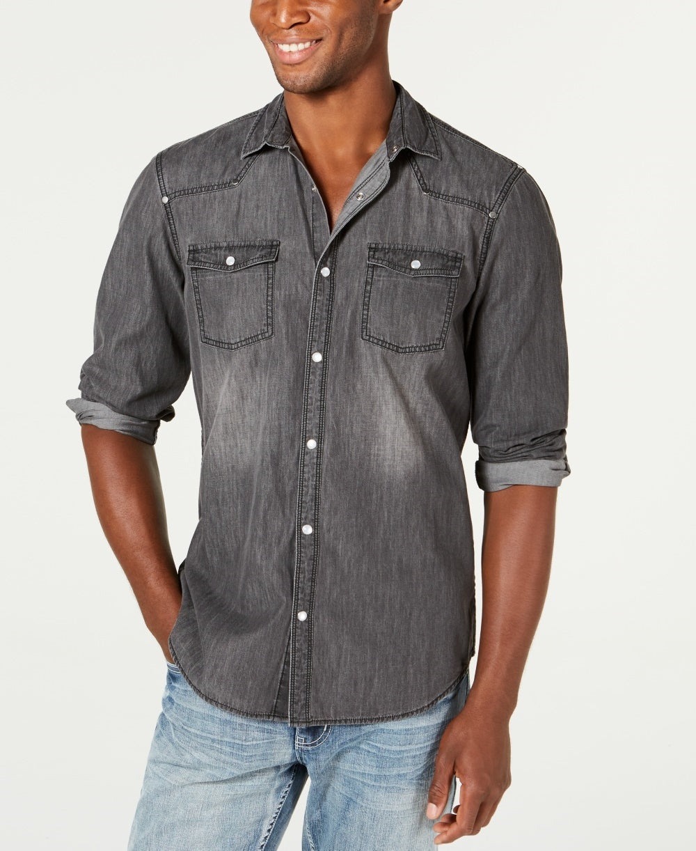 INC International Concepts Men's Faded Denim Shirt Grey Size XX-Large