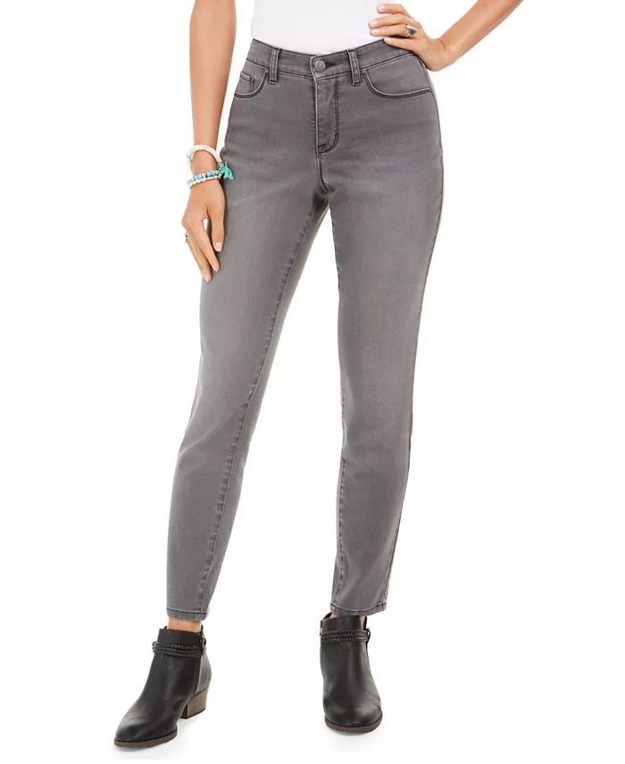 Style & Co Women's Curvy-Fit Skinny Bling Pocket Jeans Charcoal Size 14