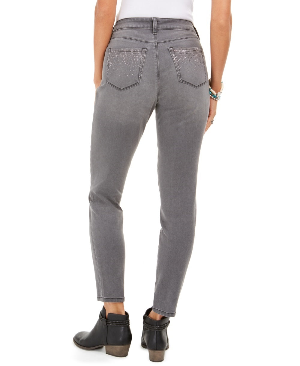 Style & Co Women's Curvy-Fit Skinny Bling Pocket Jeans Charcoal Size 14