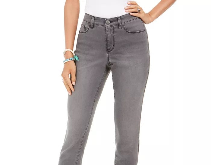 Style & Co Women's Curvy-Fit Skinny Bling Pocket Jeans Charcoal Size 14