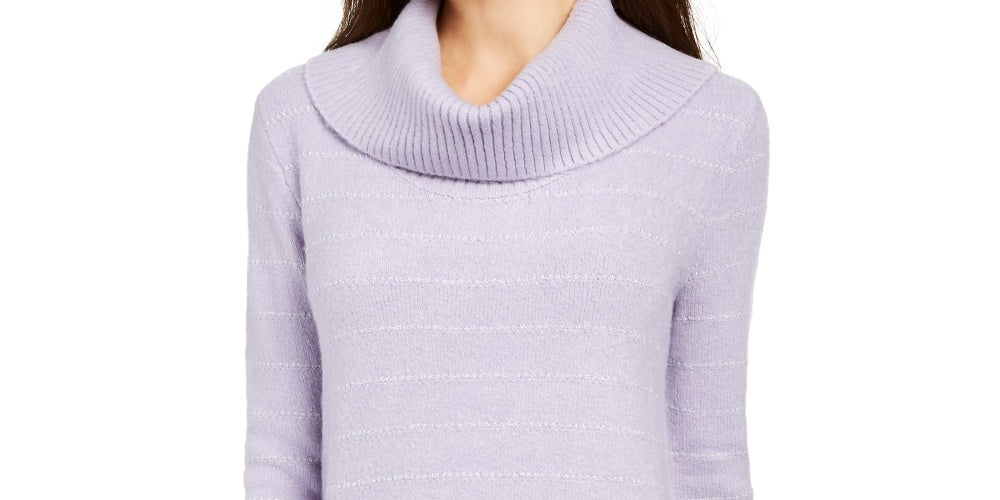 Style & Co Women's Lurex Cowl Neck Sweater Purple Size X-Small