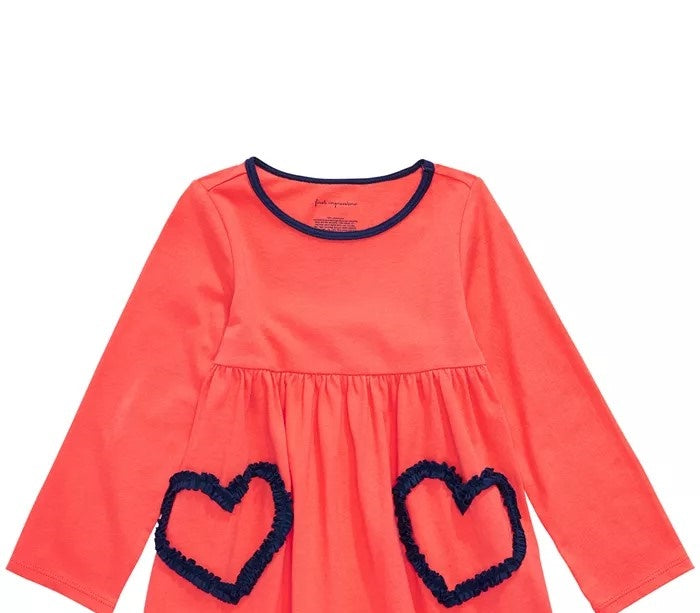 First Impressions Toddler Girls Cotton Long-Sleeve Heart Tunic Orange Size 4T
