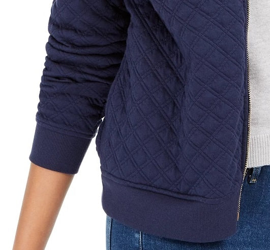 Charter Club Women's Textured Knit Bomber Jacket Blue Size X-Small