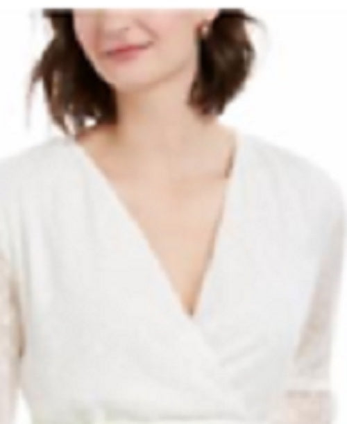 Charter Club Women's Clip-Dot Wrap Top White Size Small
