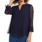 Charter Club Women's Sheer-Sleeve Top Blue Size X-Small