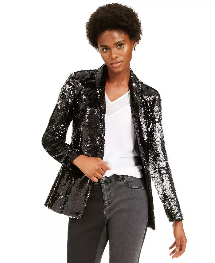INC International Concepts Women's Allover-Sequin Blazer Black Size Small
