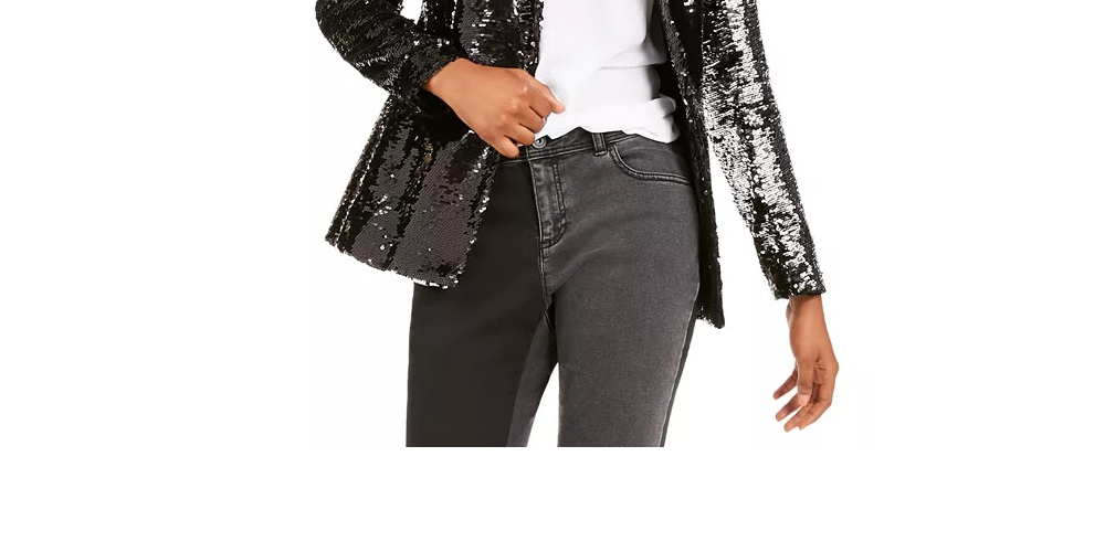 INC International Concepts Women's Allover-Sequin Blazer Black Size Small