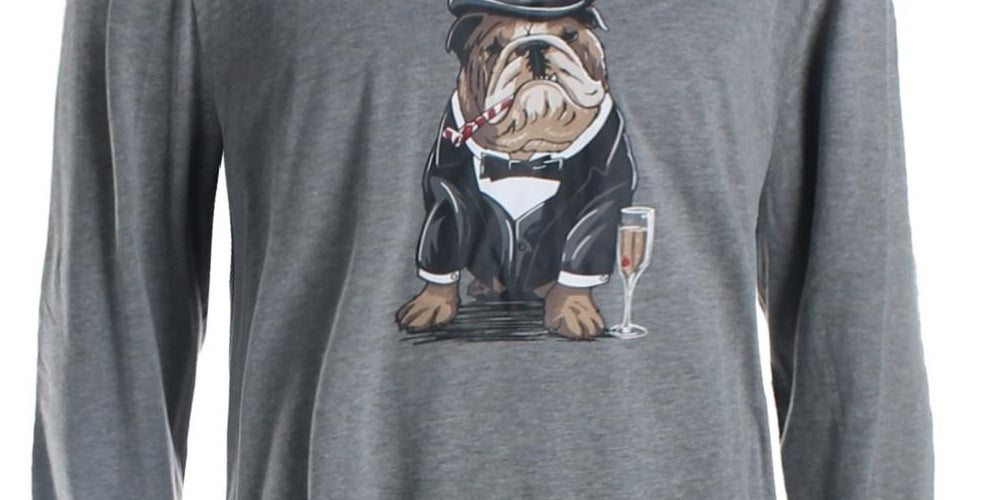 Club Room Men's Bulldog Tuxedo Graphic Crewneck T-Shirt Gray Size X-Large