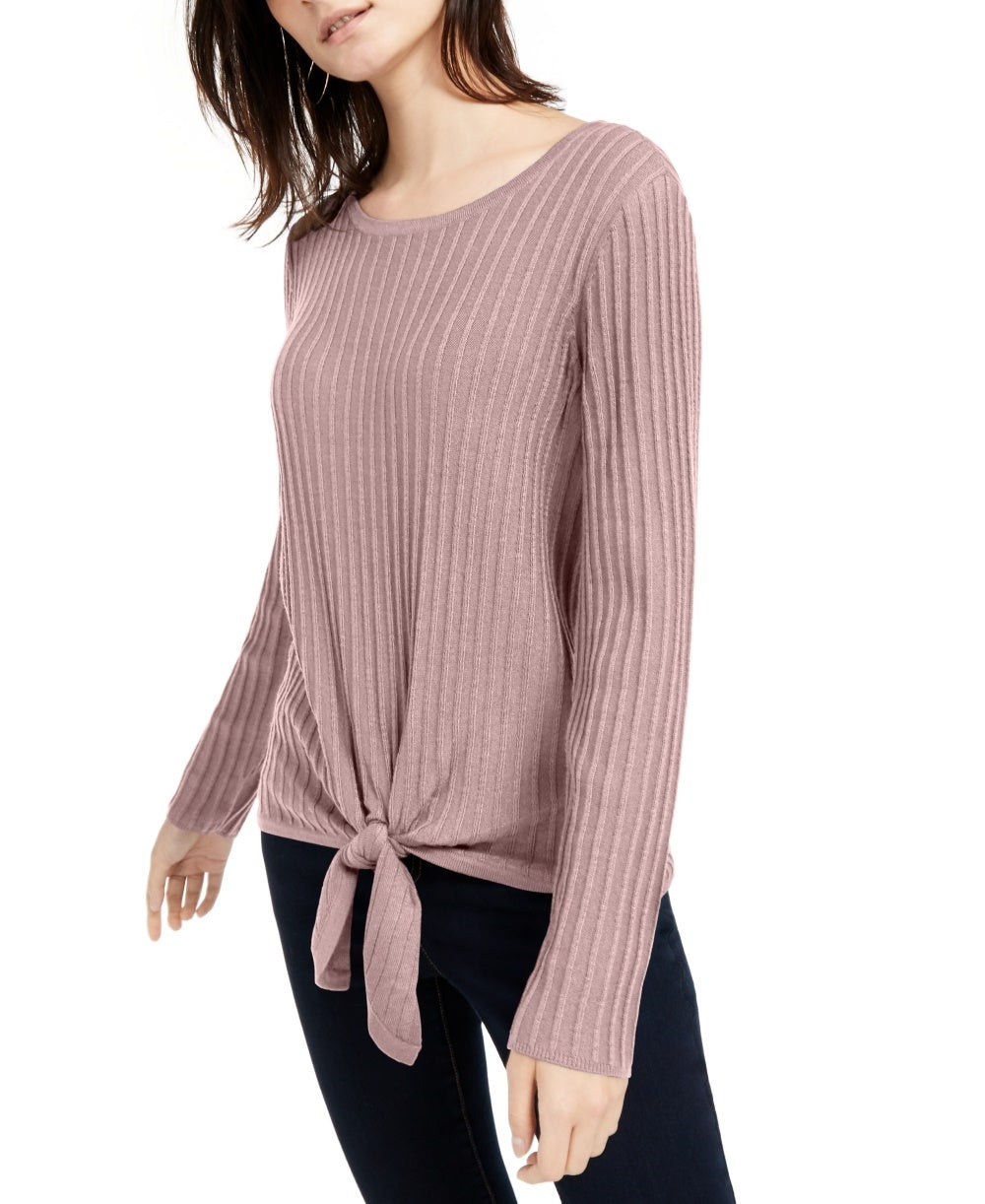 INC International Concepts Women's Ribbed Knotted Sweater Pink Size Small