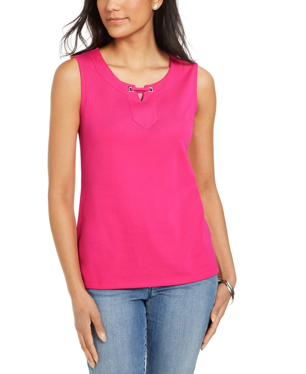 Karen Scott Women's Grommet-Trim Tank Top Pink Size Medium