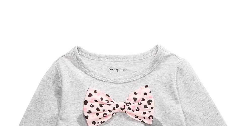 First Impressions Baby Girl's Dog Bow T-Shirt Gray Size 12 Months