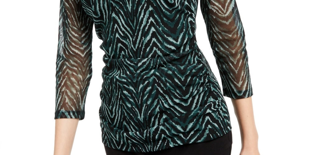 INC International Concepts Women's Double Layer V Neck Top Green Size Petite Medium