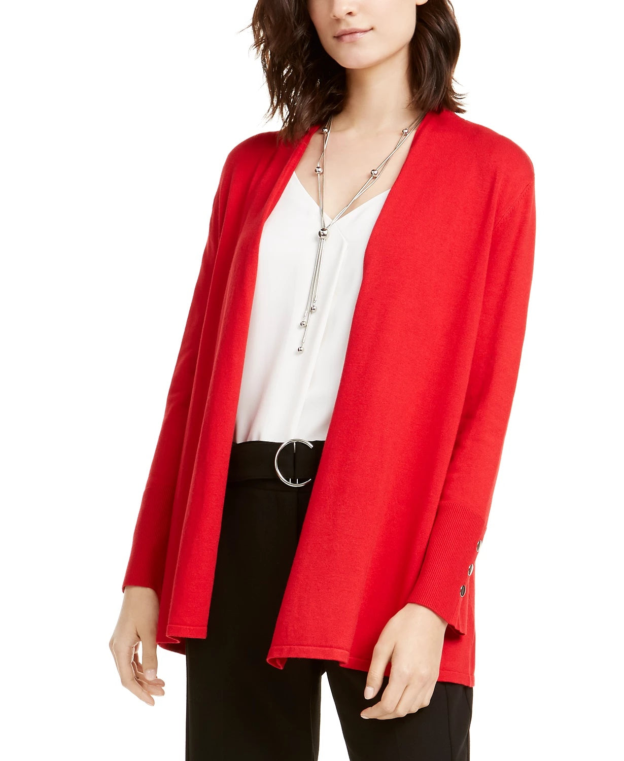 Alfani Women's Snap-Sleeve Open Cardigan  Red Size Small