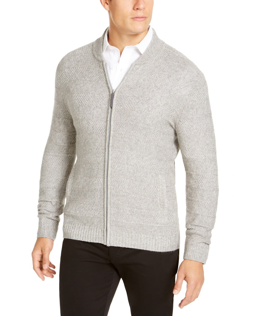 Tasso Elba Men's Full Zip Marled Sweater Grey Size Medium