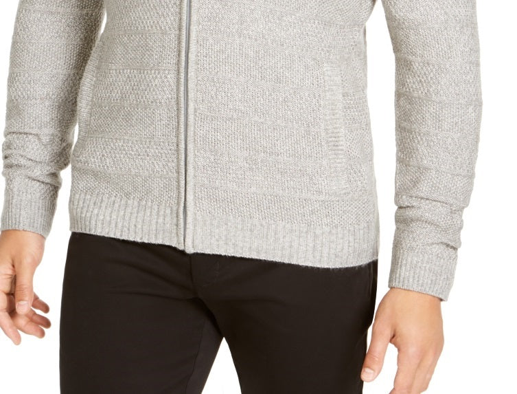 Tasso Elba Men's Full Zip Marled Sweater Grey Size Medium
