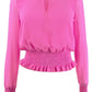 Bar III Women's Becca Tilley X Sheer Sleeve Smocked Waist Top Pink Size Medium