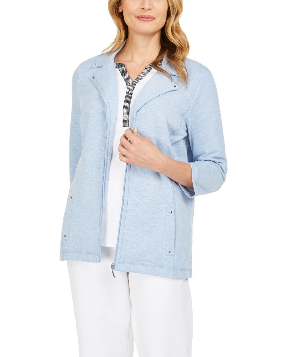 Karen Scott Women's French Terry Notched-Collar Jacket Blue Size Large