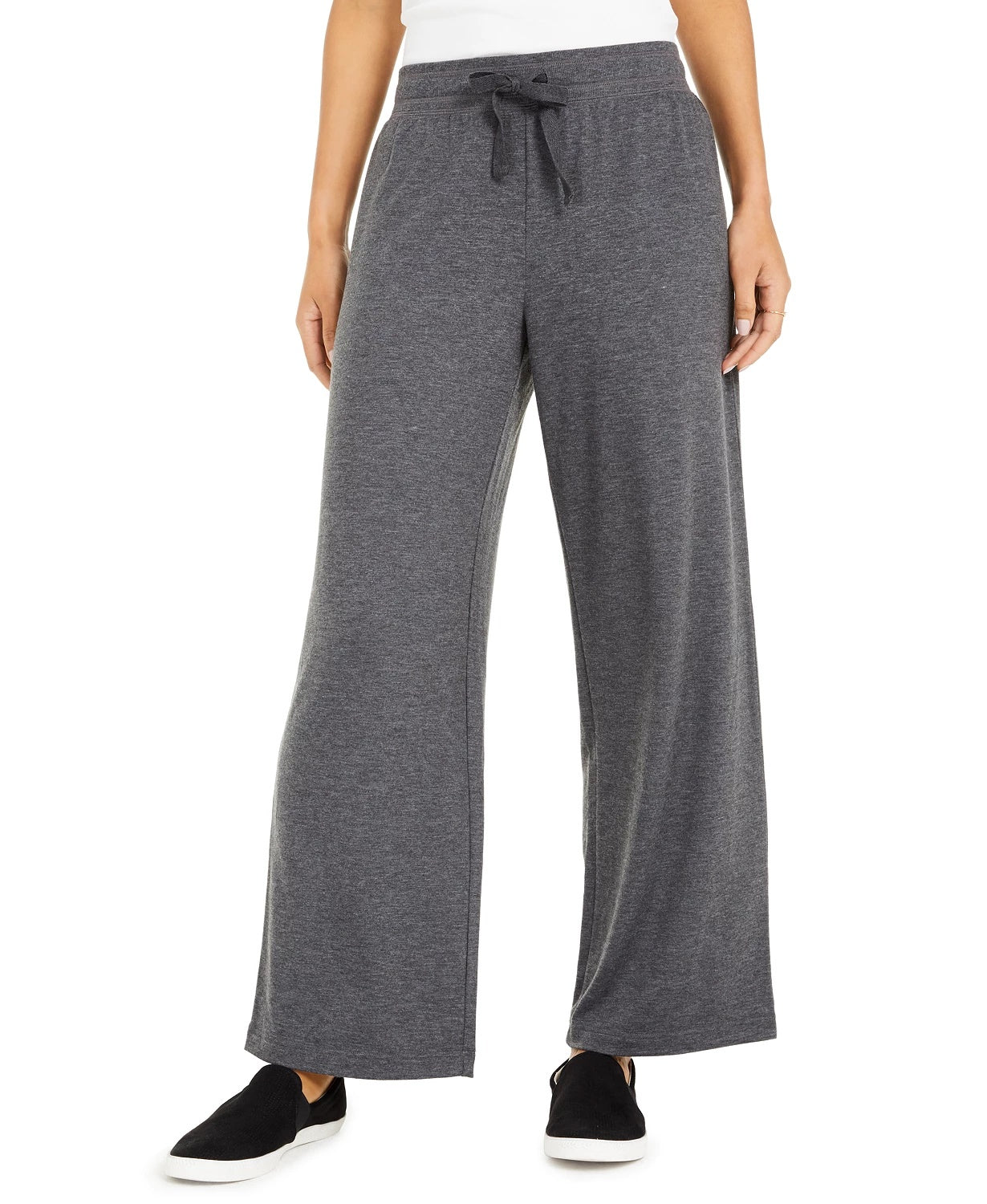 Style & Co Women's Wide-Leg Tie-Waist Pants Dark Gray Size Large