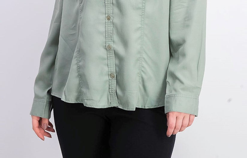 Charter Club Women's Woven Solid Tencel Shirt Green Size Small