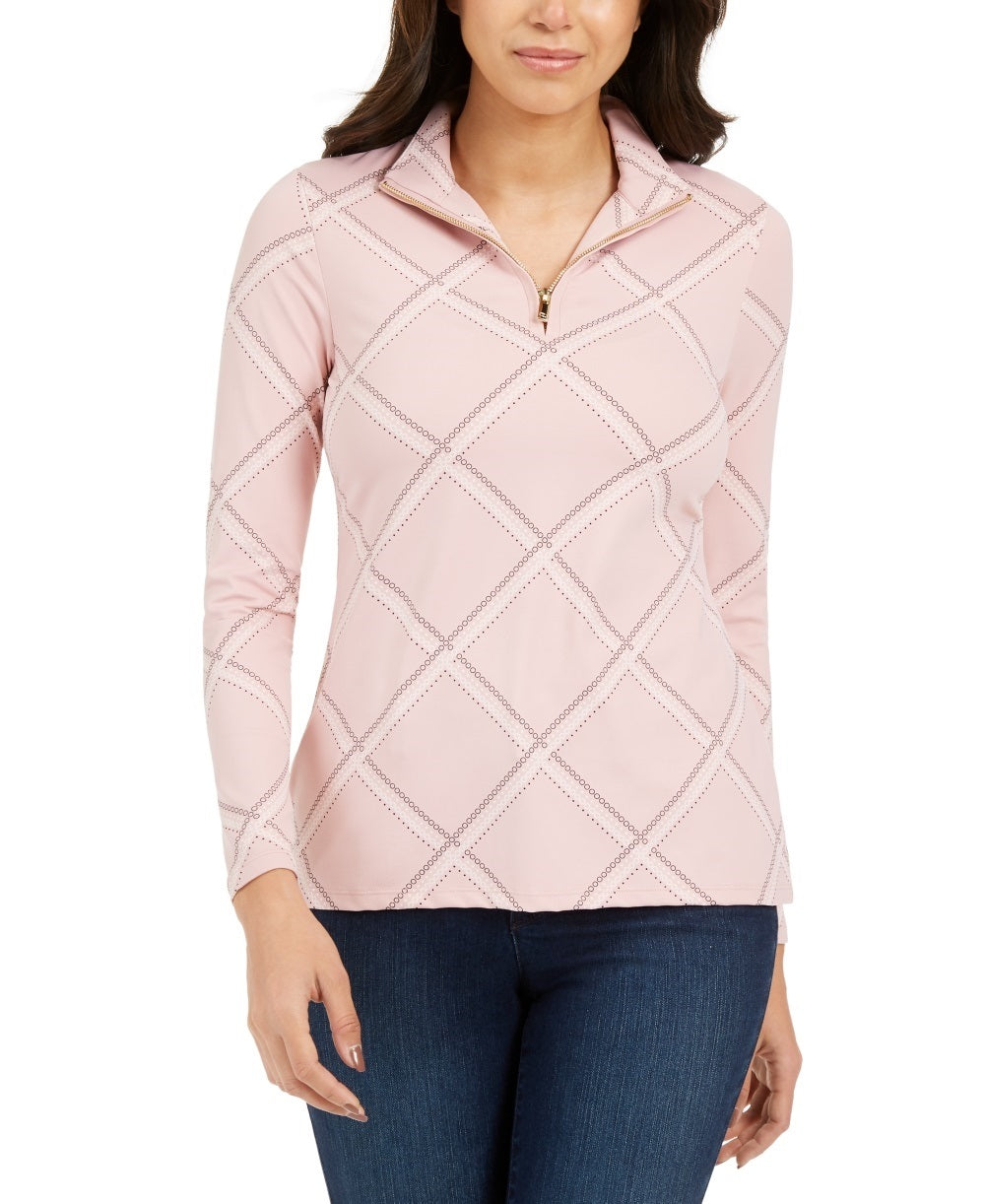 Charter Club Women's Petite Printed Mock-Neck Top Pink Size Petite Large