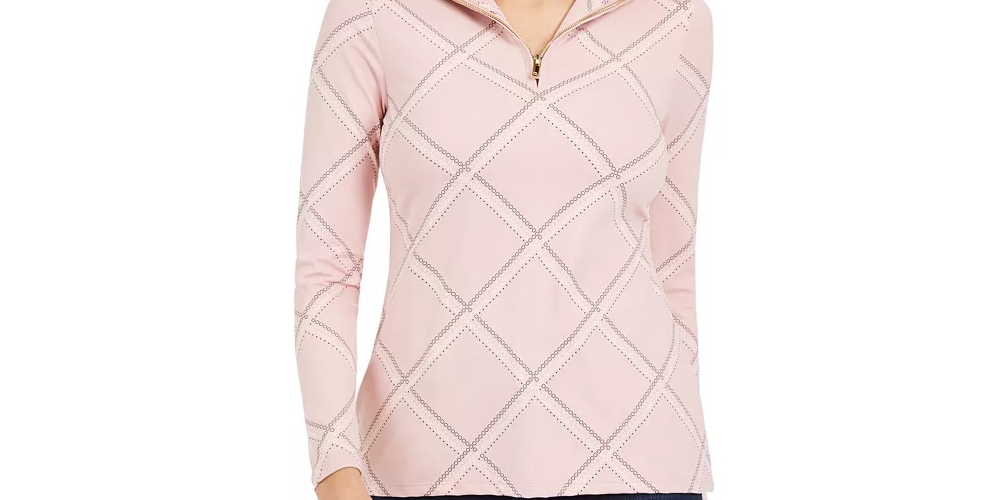 Charter Club Women's Printed Mock Neck Top Pink Size Petite Medium