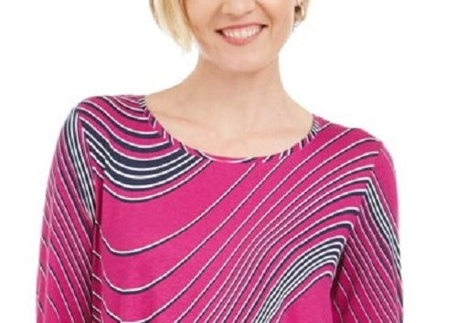 JM Collection Women's Swirl-Print 3/4-Sleeve T-Shirt Pink Size Small