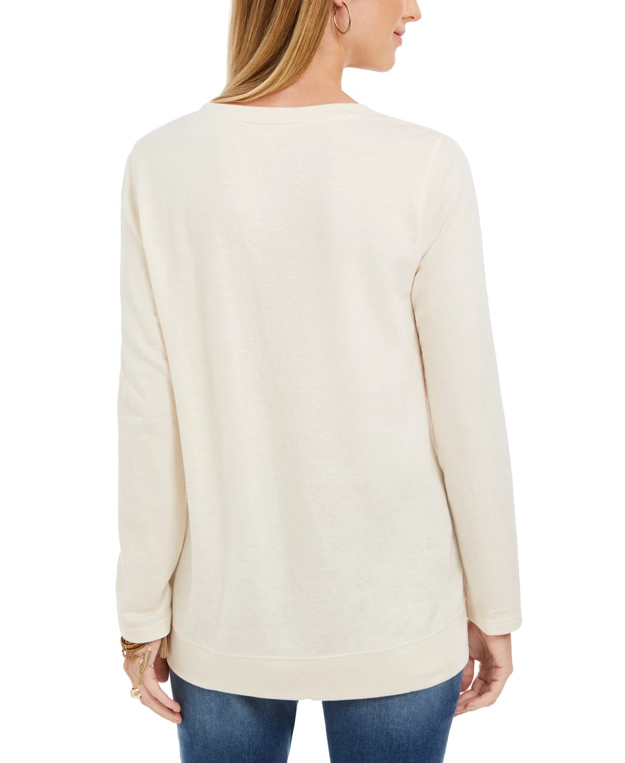 Style & Co Women's Metallic Graphic Sweatshirt Beige Size Small