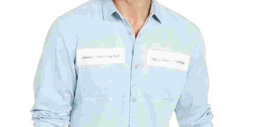 INC International Concepts Men's Light Blue Collared Dress Shirt Blue Size X-Small