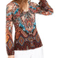 INC International Concepts Women's Printed Lace-Up Top Blue Size X-Small