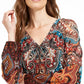 INC International Concepts Women's Printed Lace-Up Top Blue Size X-Small