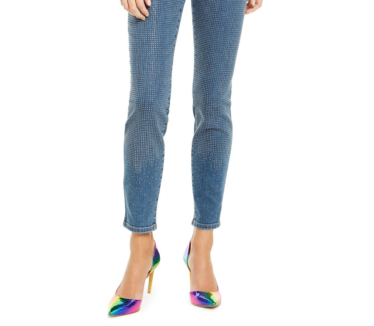 INC International Concepts Women's Petite Embellished-Front Skinny Jeans Blue Size 4P