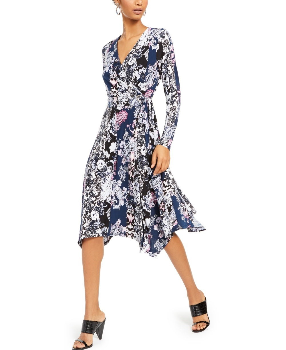 INC International Concepts Women's Printed Wrap Dress Black Size Small