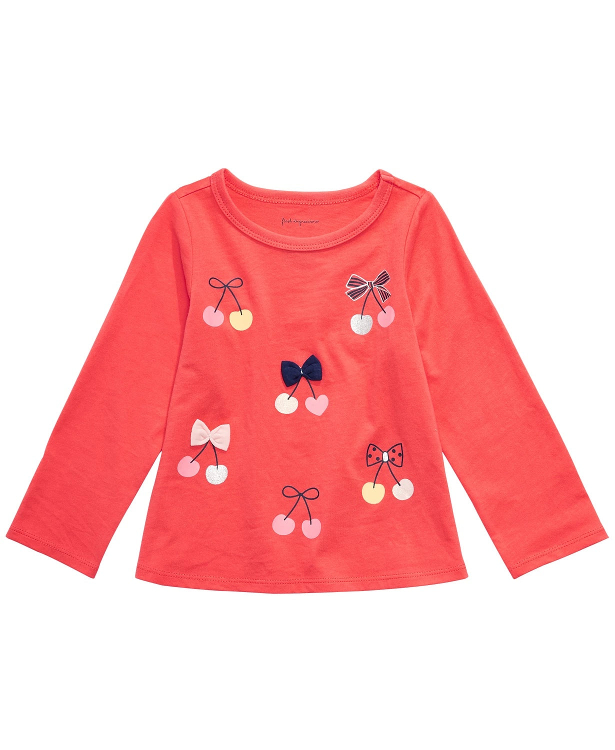 First Impressions Toddler Girls Cotton Long-Sleeve Cherry T-Shirt White Size 3T