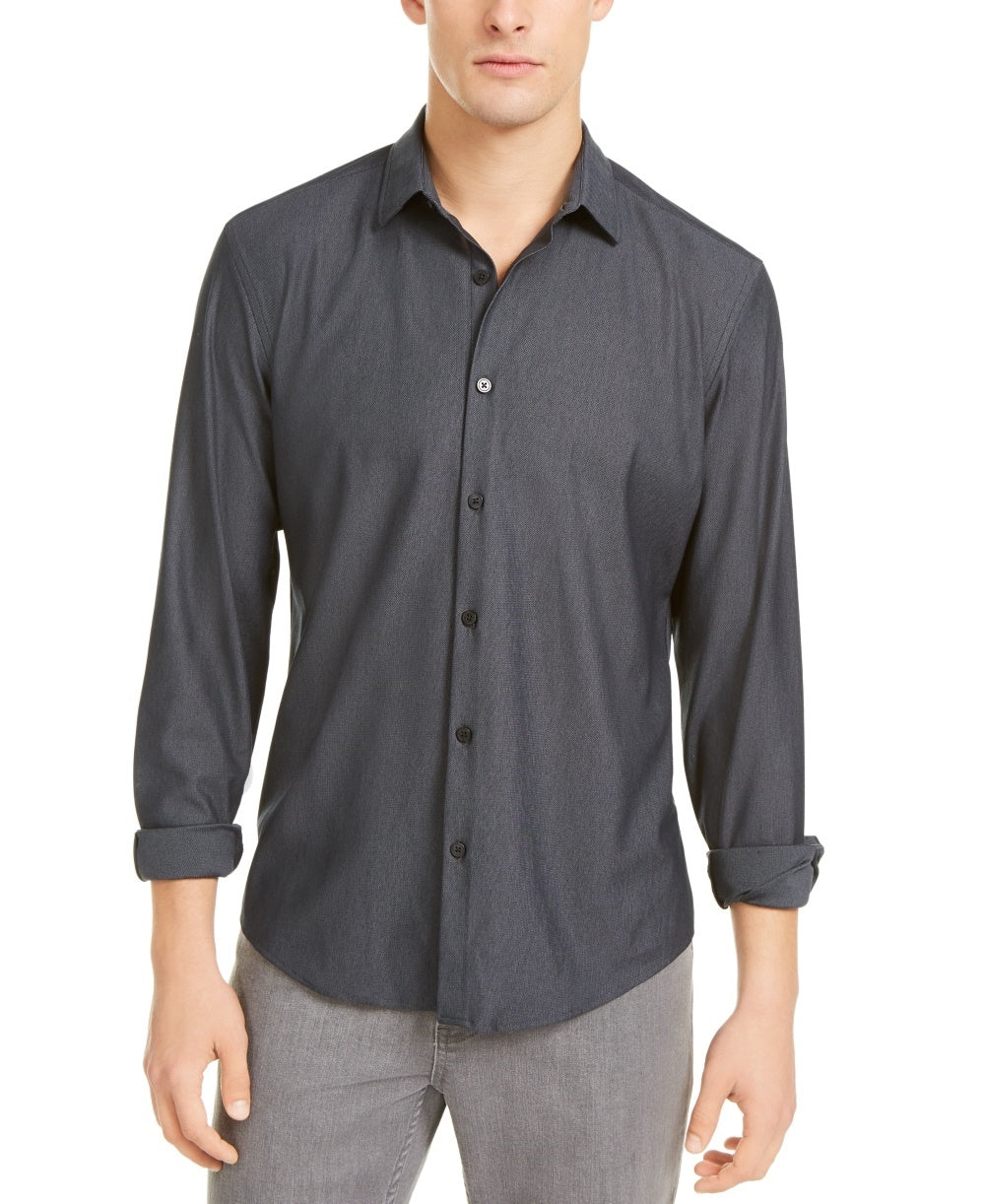 Alfani Men's Shirt Small Knit Classic-Fit Button Down Black Size Small