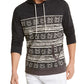 Sun + Stone Men's Striped Printed Hoodie Black Size Large
