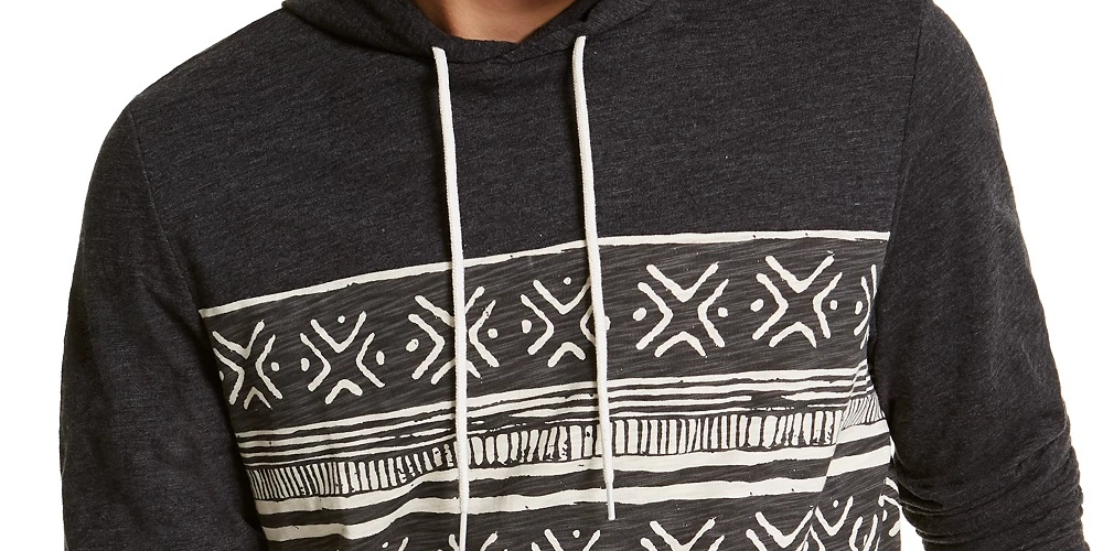 Sun + Stone Men's Striped Printed Hoodie Black Size Large