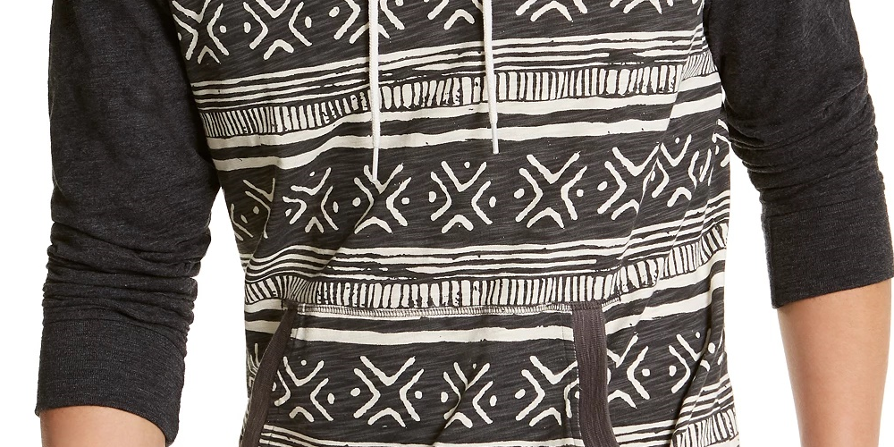 Sun + Stone Men's Striped Printed Hoodie Black Size Large