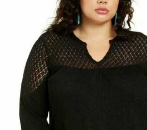Style & Co Women's Crochet-Yoke Top Black Size Small