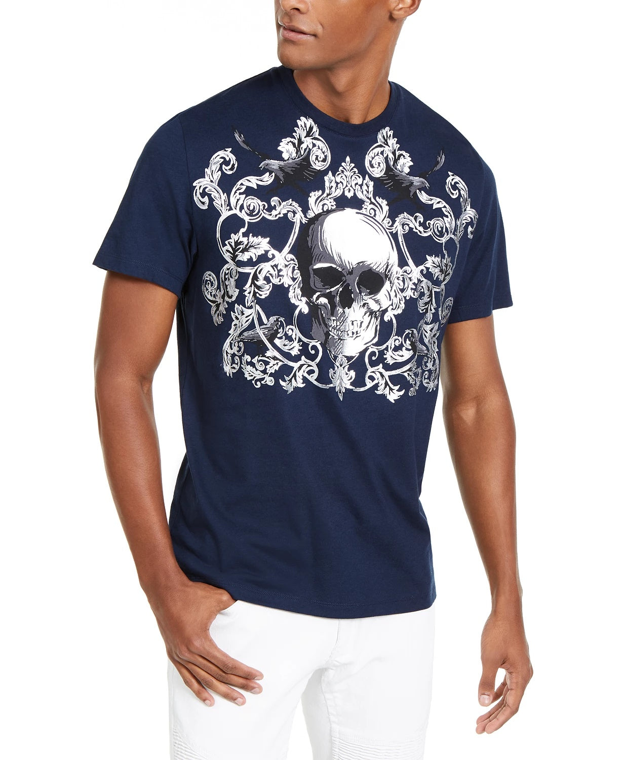 INC International Concepts Men's Berk Skull & Scrolls Graphic T-Shirt Blue Size Small