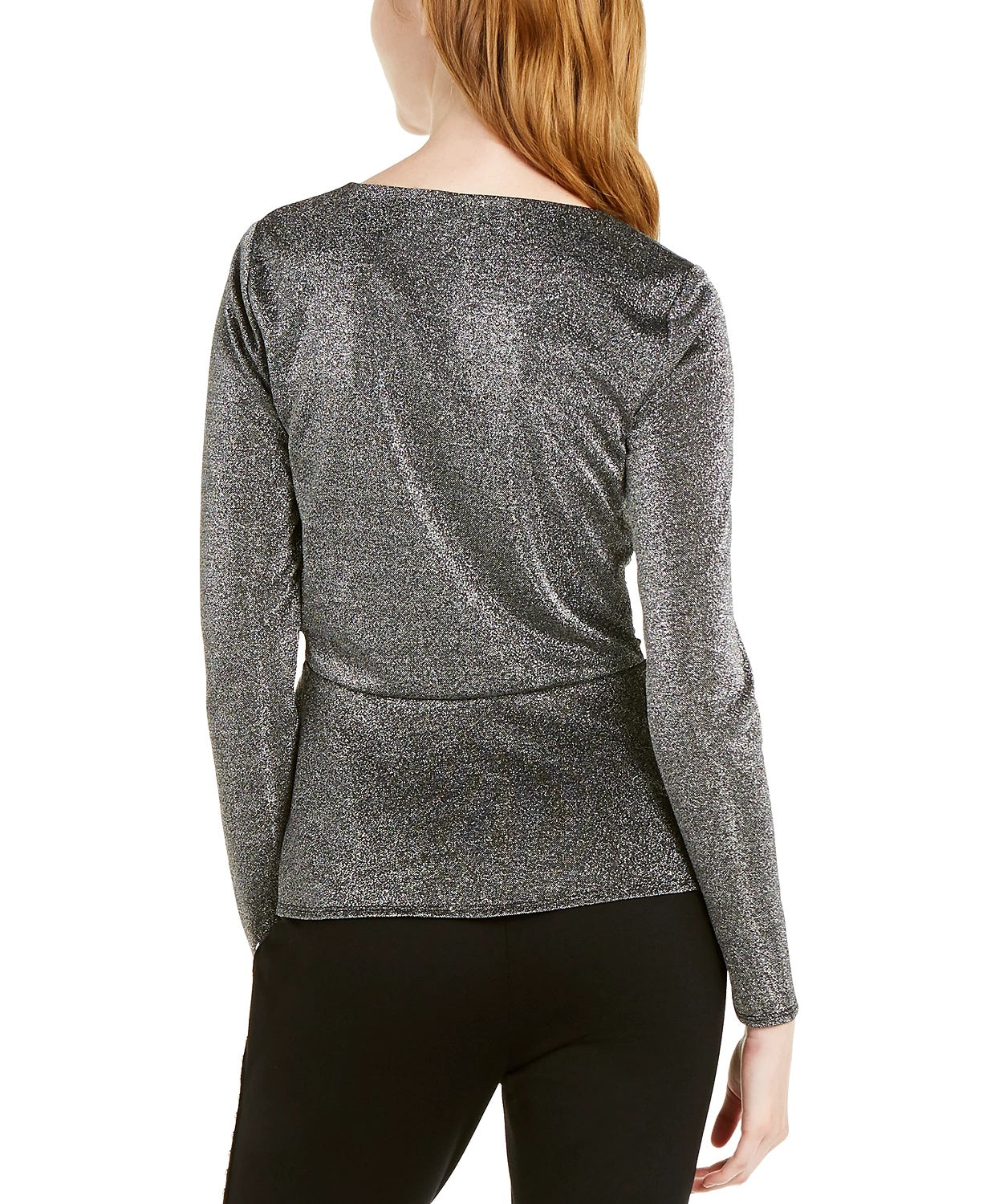 INC International Concepts Women's Draped Metallic Top Black Size Medium