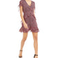 Bar III Women's Printed Ruffled Mini Dress Dark Red Size 12