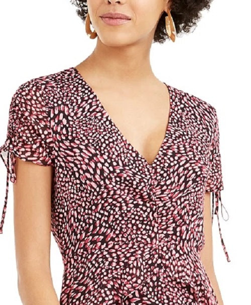 Bar III Women's Printed Ruffled Mini Dress Dark Red Size 12