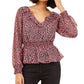 Bar III Women's Ditsy Print Low Back Ruffled Top Red Size XX-Large