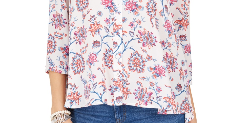 Style & Co Women's Printed Top White Size Medium