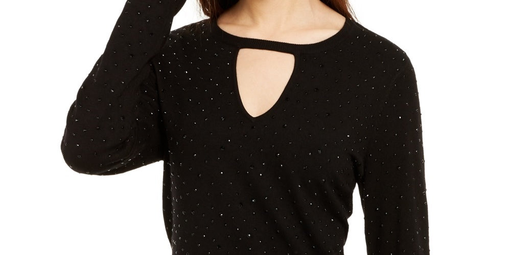 INC International Concepts Women's Embellished Keyhole Sweater Black Size Medium