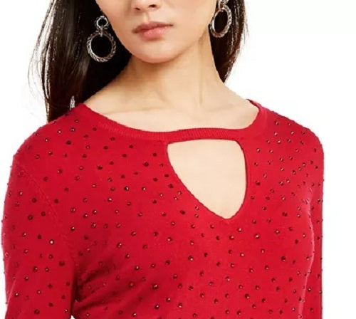आईएनसी इंटरनेशनल कॉन्सेप्ट्स वुमन एम्बेलिश्ड कीहोल स्वेटर रेड साइज़ एक्स-स्मॉल