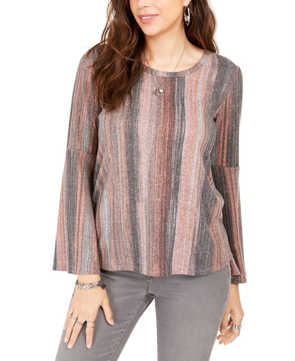 Style & Co Women's Striped Bell Sleeve Top Pink Size Medium