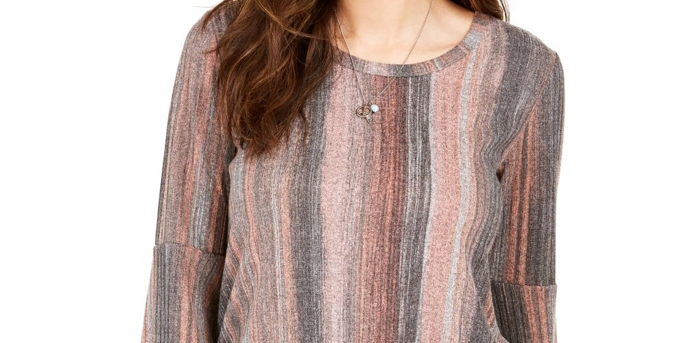 Style & Co Women's Striped Bell Sleeve Top Pink Size Medium