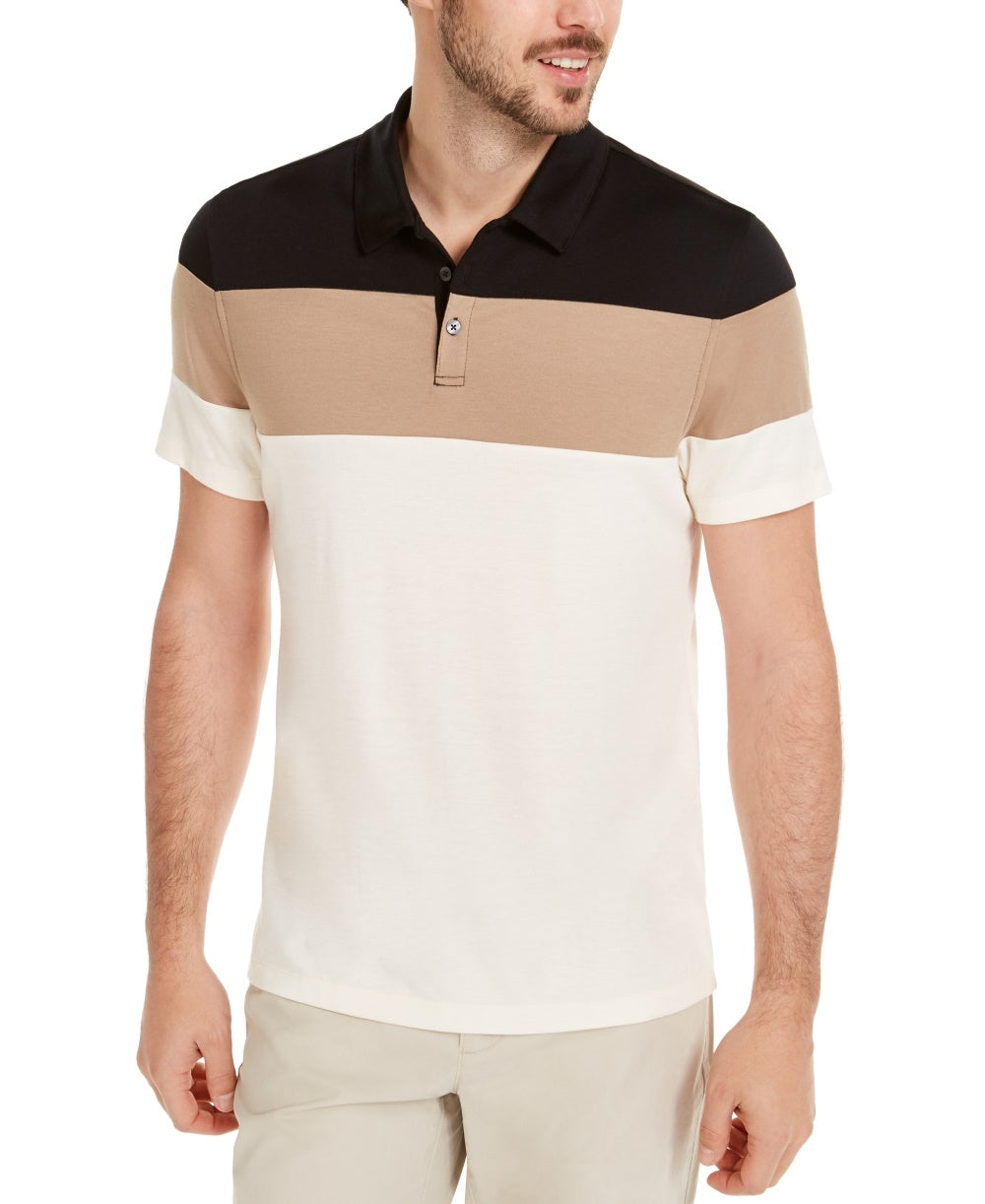 Alfani Men's Colorblocked Polo Shirt  Beige Size Medium
