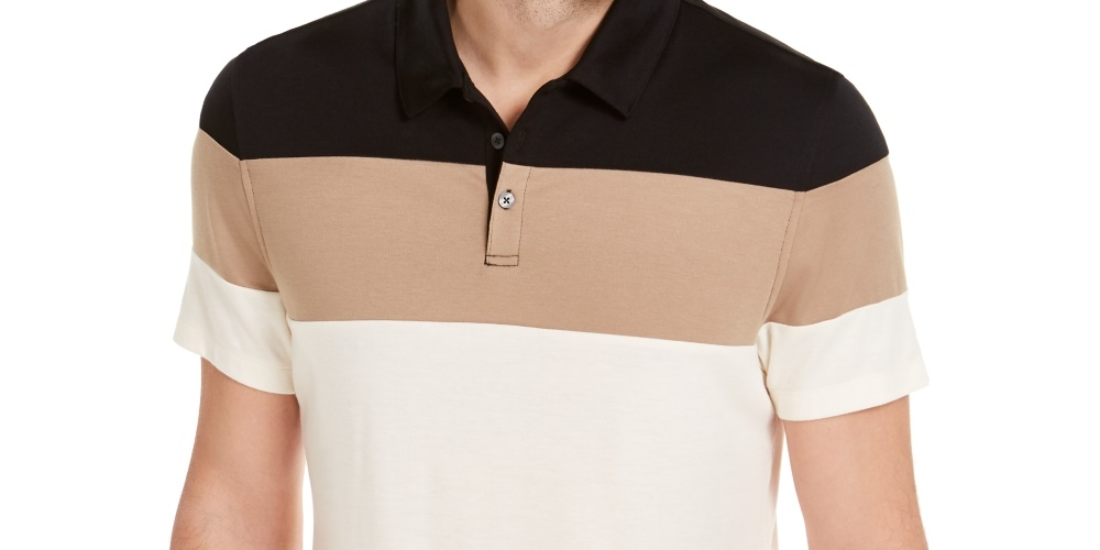 Alfani Men's Colorblocked Polo Shirt  Beige Size Medium